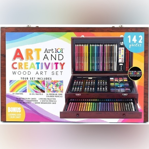Doodle & Color 142 Pc Art Set in a Wood Carrying Case. Kid’s Art color set NWT - Picture 1 of 8